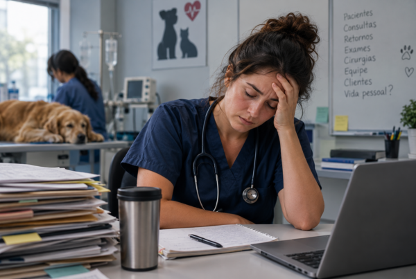 Imagem de uma veterinária numa clínica com burnout na medicina veterinária.