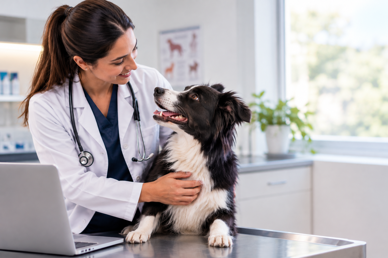 Veterinária cuidando do paciente otimizar o tempo na consulta veterinária