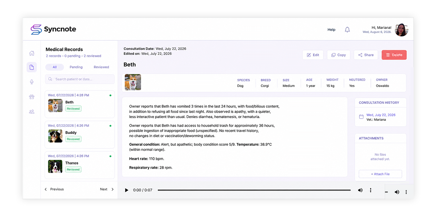 Clinical record created by Syncnote AI.